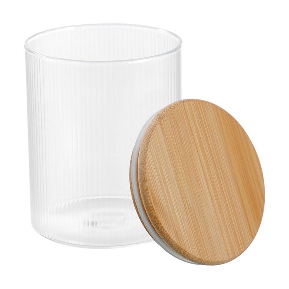Lemon and Lime 650ml Camden Ribbed Glass Jar Bamboo Lid Food Storage Container — image 2
