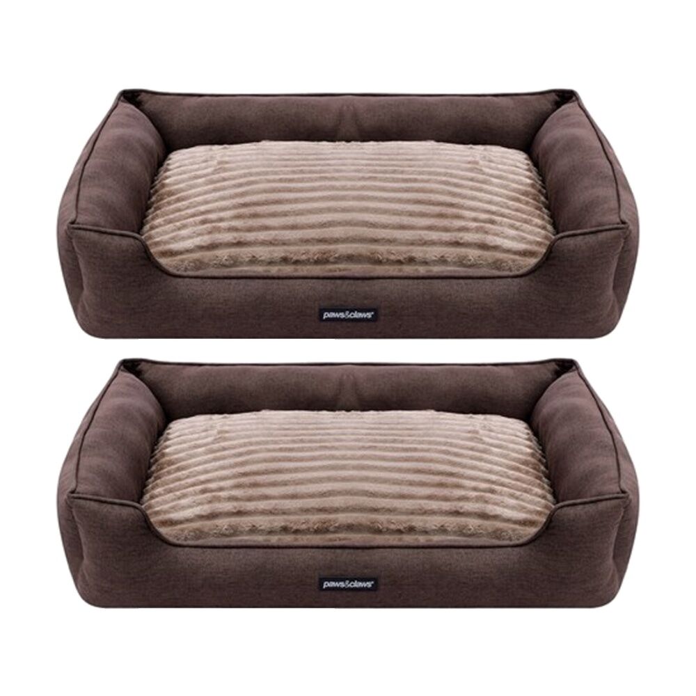 Paws and Claws Pia Ribbed Chinchilla Pet Cat Dog Bed 80x60x20cm Large (2 Pack)
