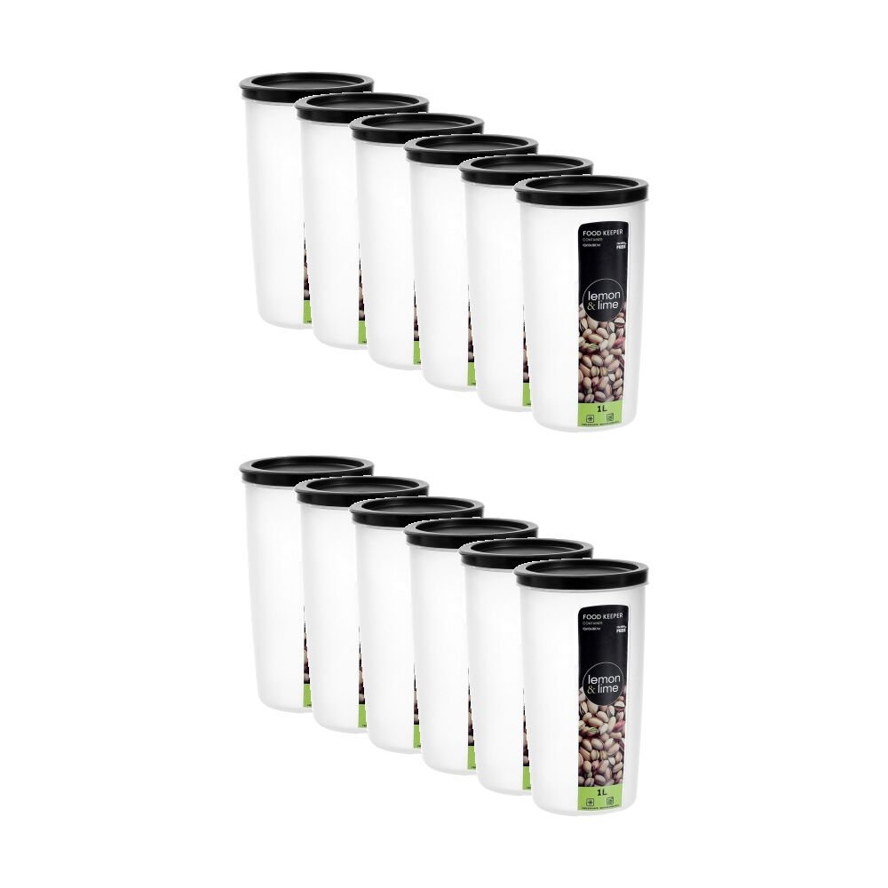 Lemon and Lime Food Keeper Round Reusable Container 1L 9.9x9.9x18.2cm (12 Pack)