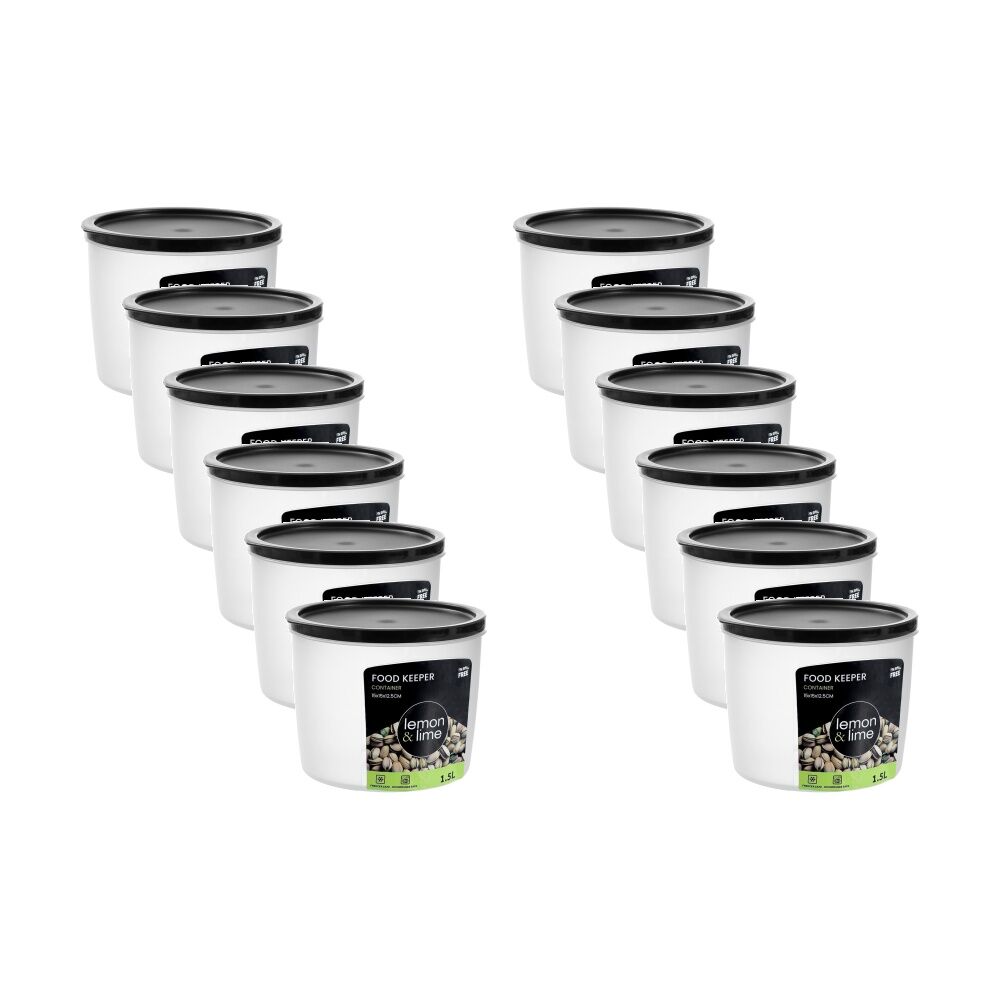 Lemon and Lime Food Keeper Round Reusable Container 1.5L 15x15x12.3cm (12 Pack)