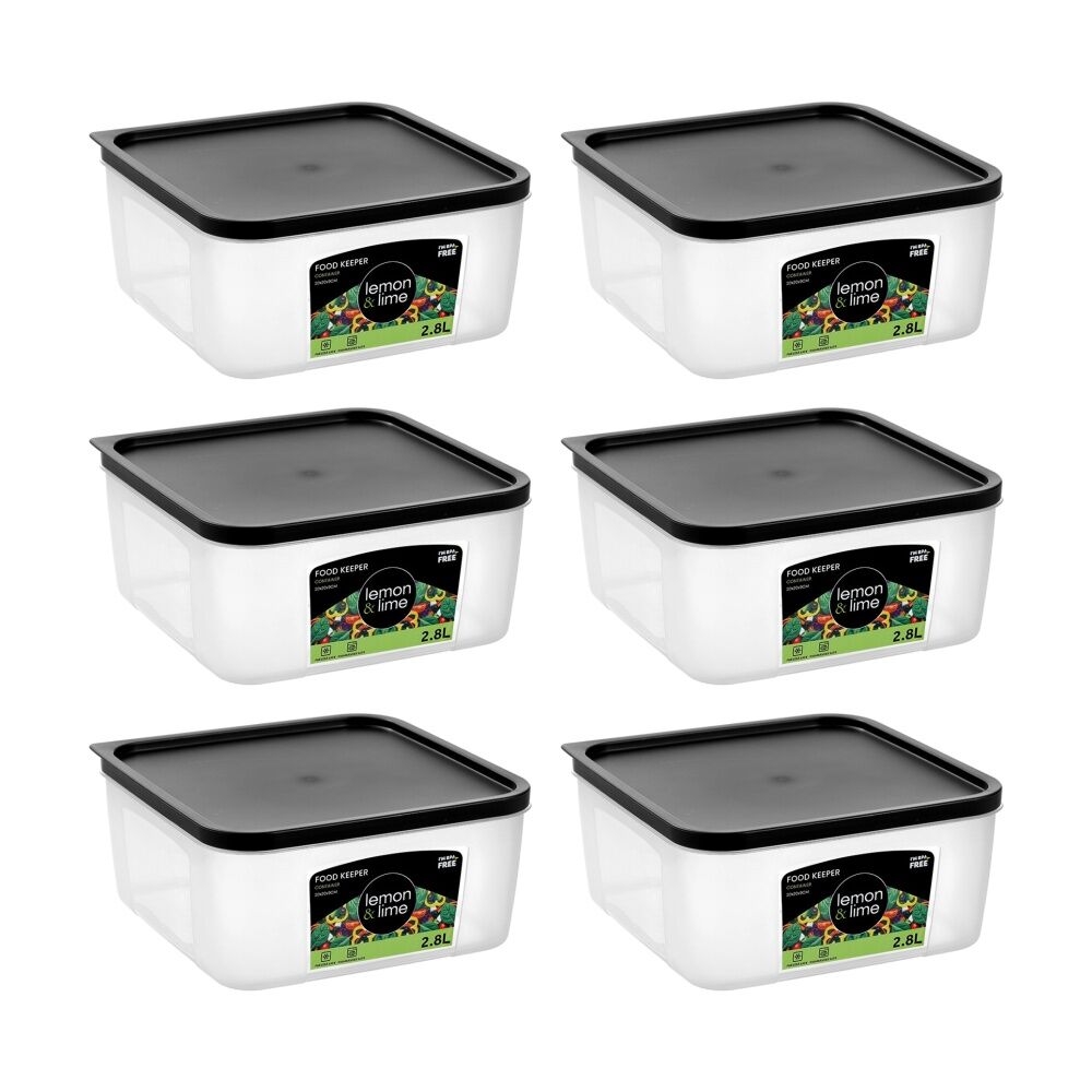 Lemon and Lime Food Keeper Square Reusable Container 2.8L 19.8x19.8x9 (6 Pack)