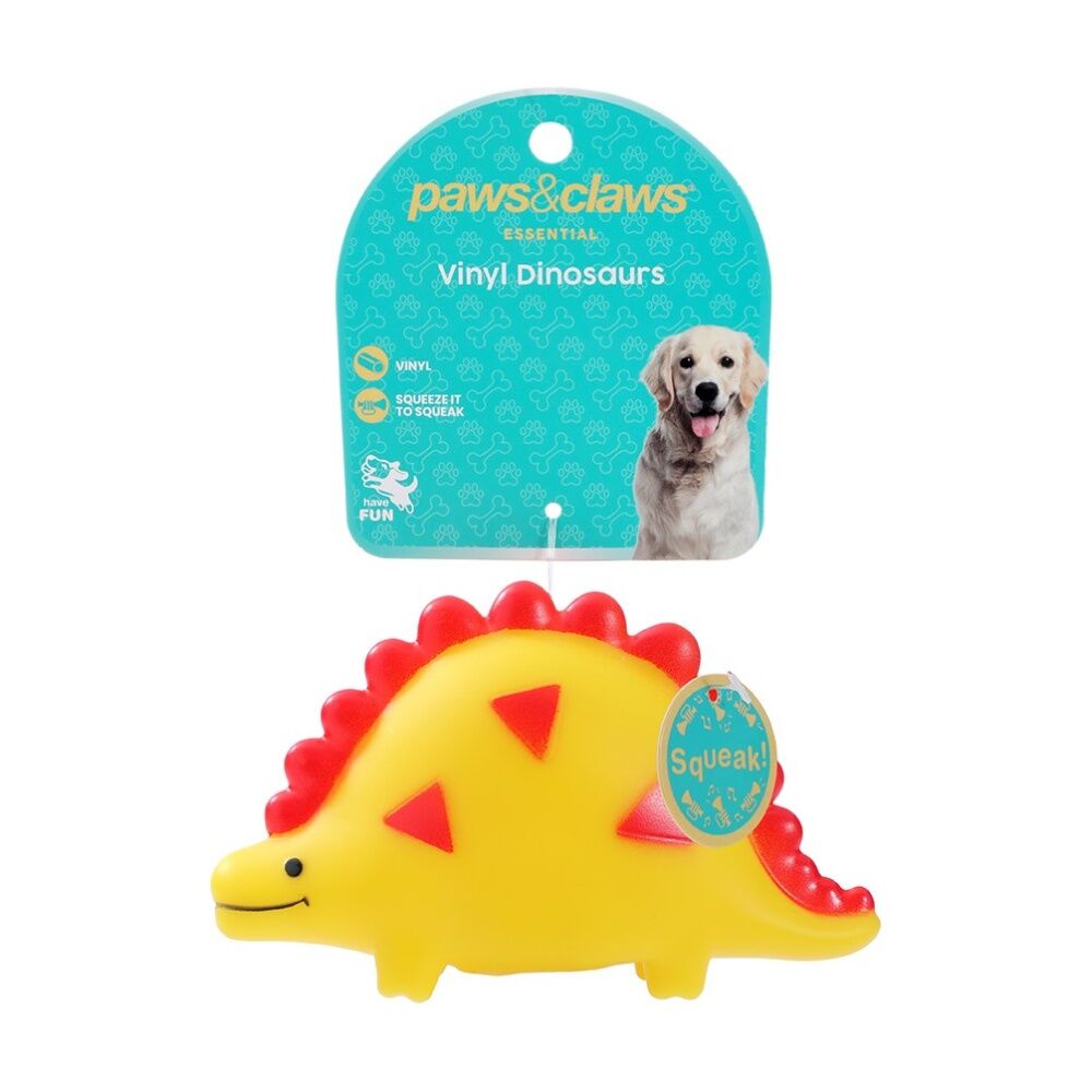 Paws and Claws Assorted Vinyl Dinos Squeaky Dog Play Chew Toy 13x8x5cm