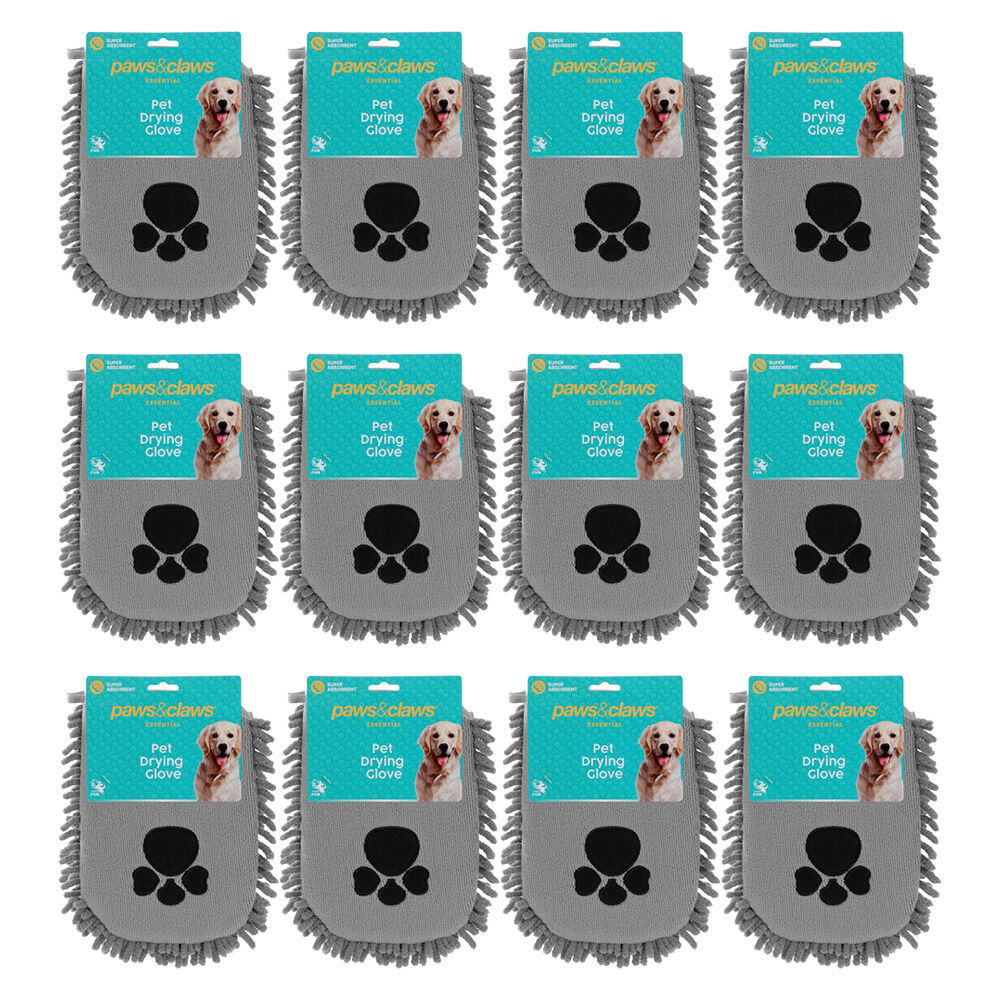 Paws and Claws Absorbent Microfibre Pet Dog Grooming Drying Glove 26x21cm (12 Pack)