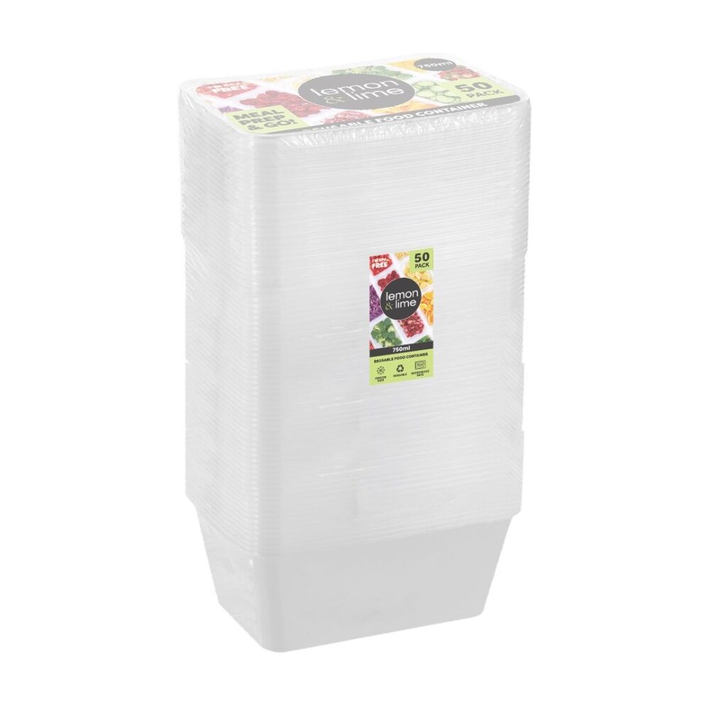 Lemon and Lime 5x 50pc Reusable Food Containers Rectangle 750ml — image 2