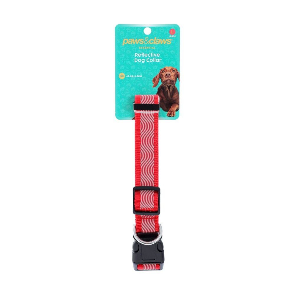 Paws and Claws Reflective Pet Dog Collar Lge 45-65 x 2.5cm - High Visibility Reflective Stitching - Durable Material Large 45-65cmx2.5cm