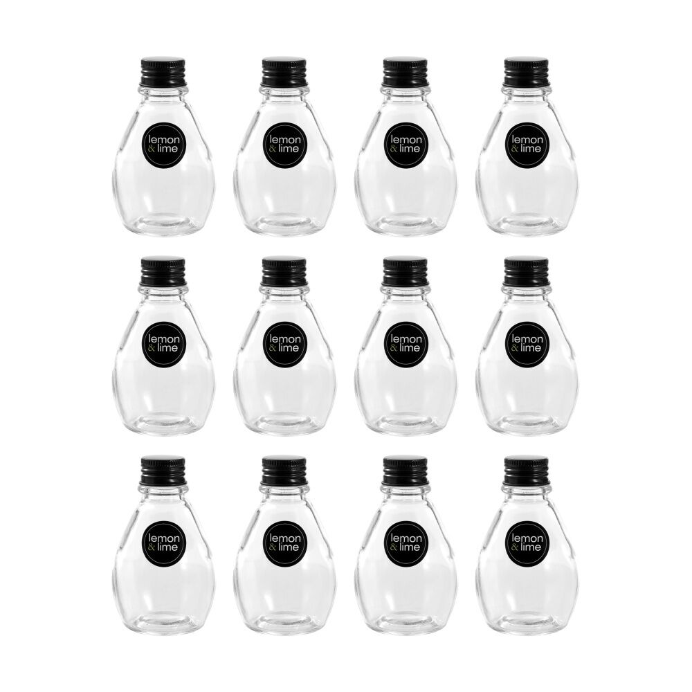 Lemon and Lime Verre Bulb Glass Reusable Food Container Lid Black 100ml (12 Pack)
