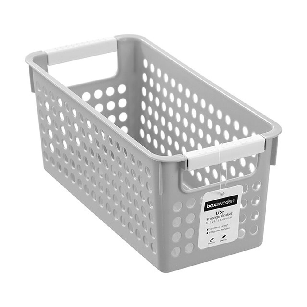 Boxsweden Lite Storage Basket 29x13.5x12.5cm Assorted Home Organiser Ventilated Design Integrated Handles Durable Materials — 3l