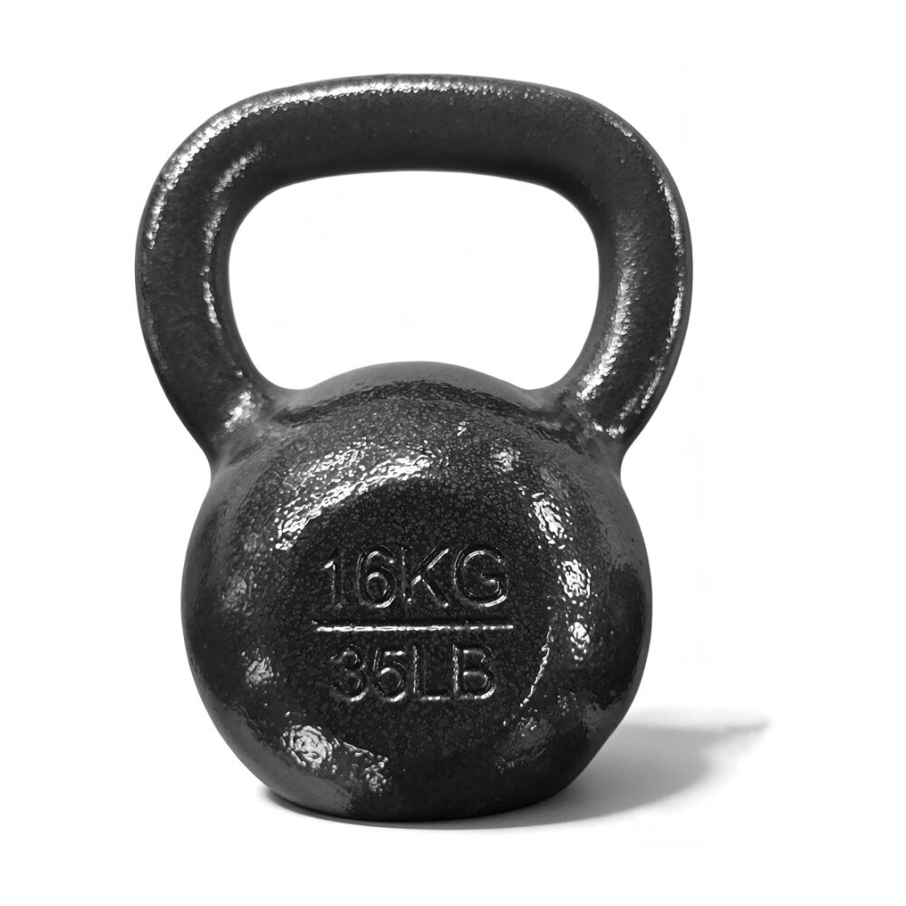 Hacienda Cast Iron Kettlebell Balanced Gym Weight w Comfortable Handle — 16kg