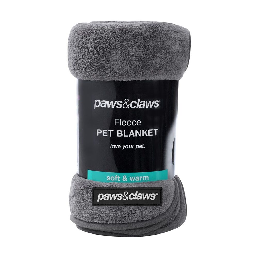 Paws and Claws Pet Dog Cat Coral Fleece Blanket Dark Grey 130x100cm