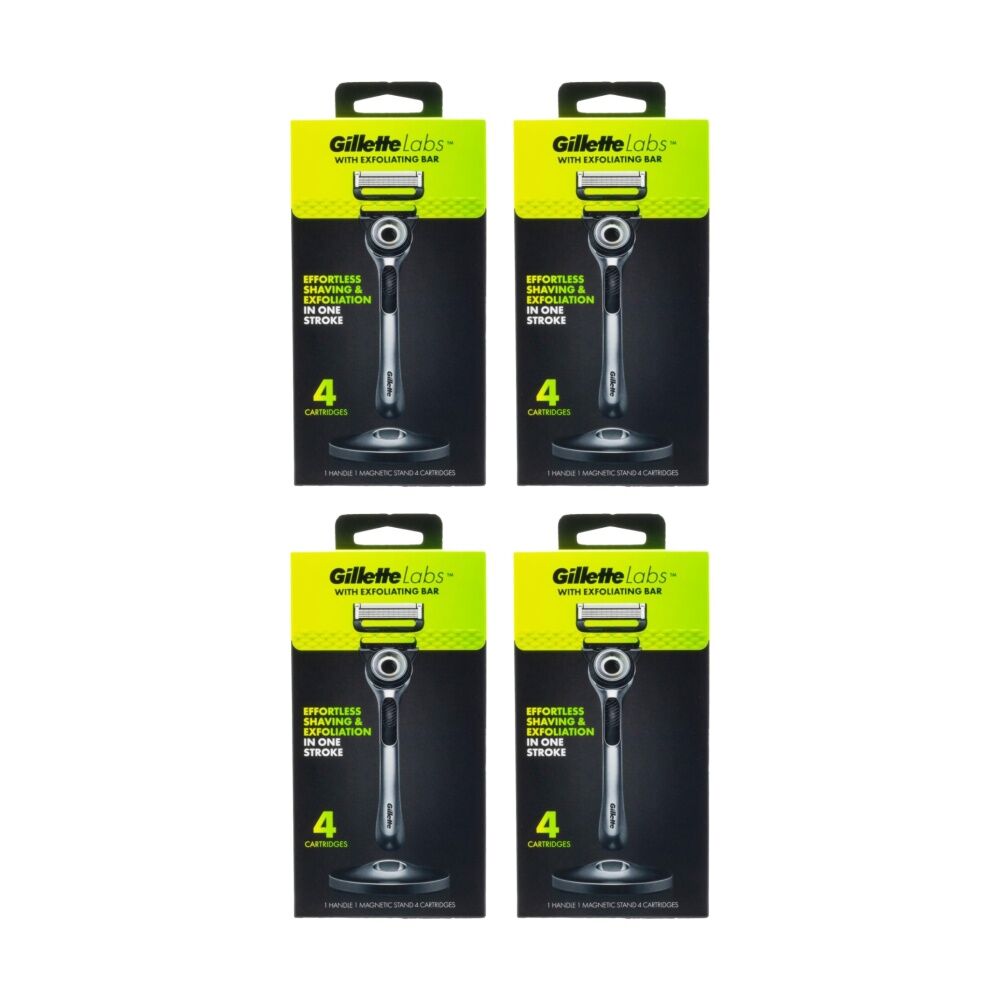 Gillette Labs 5 Blade Razor w/ Handle, Magnetic Stand & 4 Cartridges Men's (4 Pack)