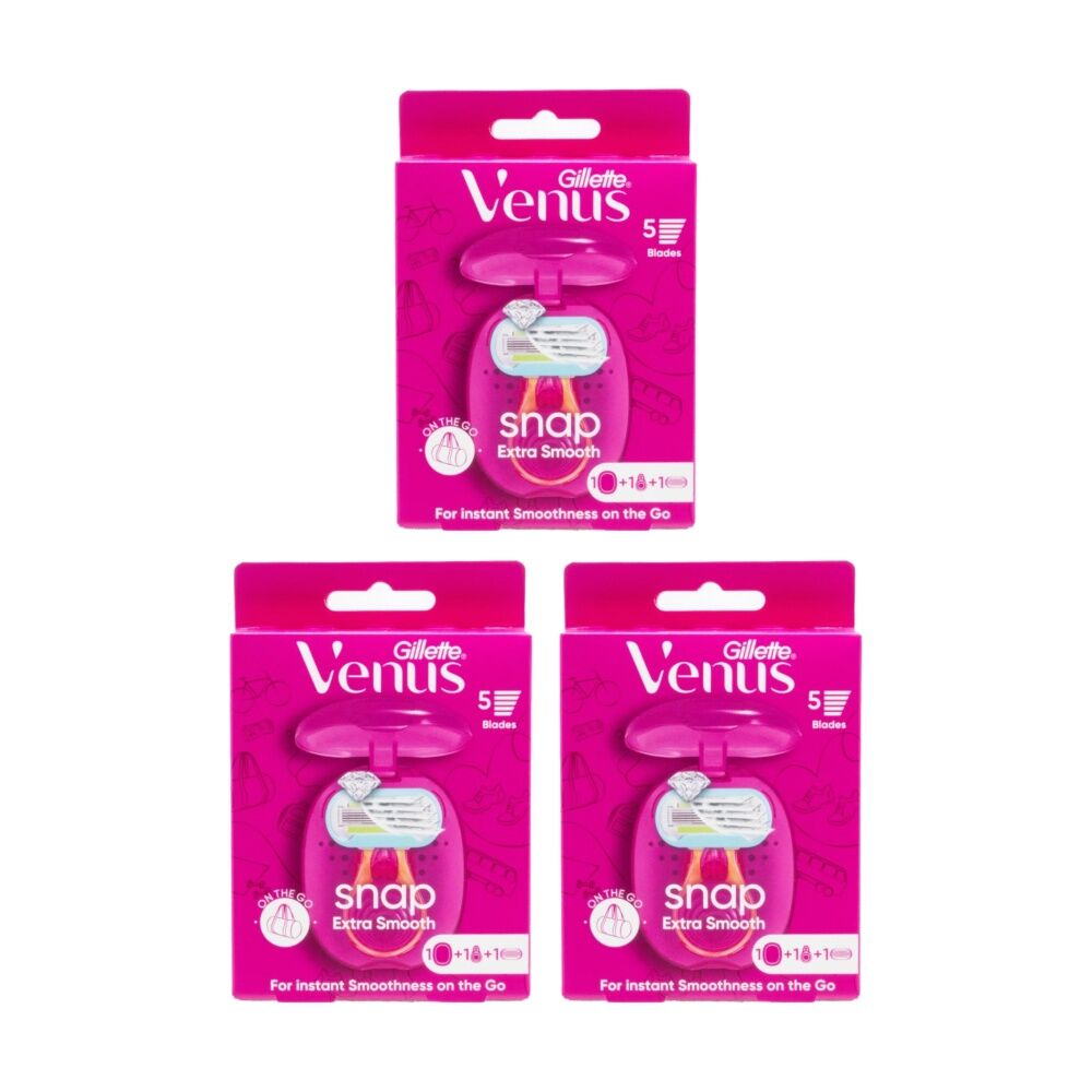 Gillette Venus 5 Snap Extra Smooth Razor w/ Mini Handle & Travel Case (3 Pack)