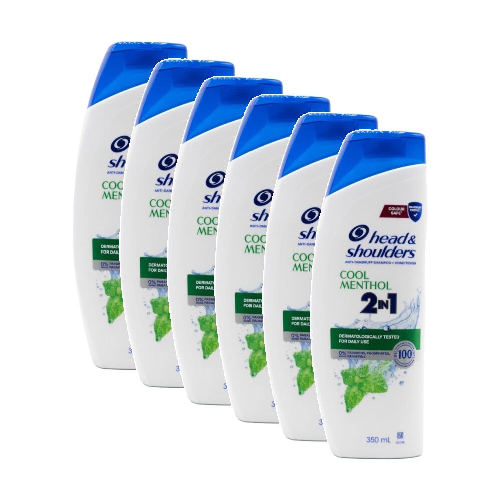 Head & Shoulders 2 in 1 Shampoo Conditioner Anti Dandruff Cool Menthol 350ml (6 Pack)