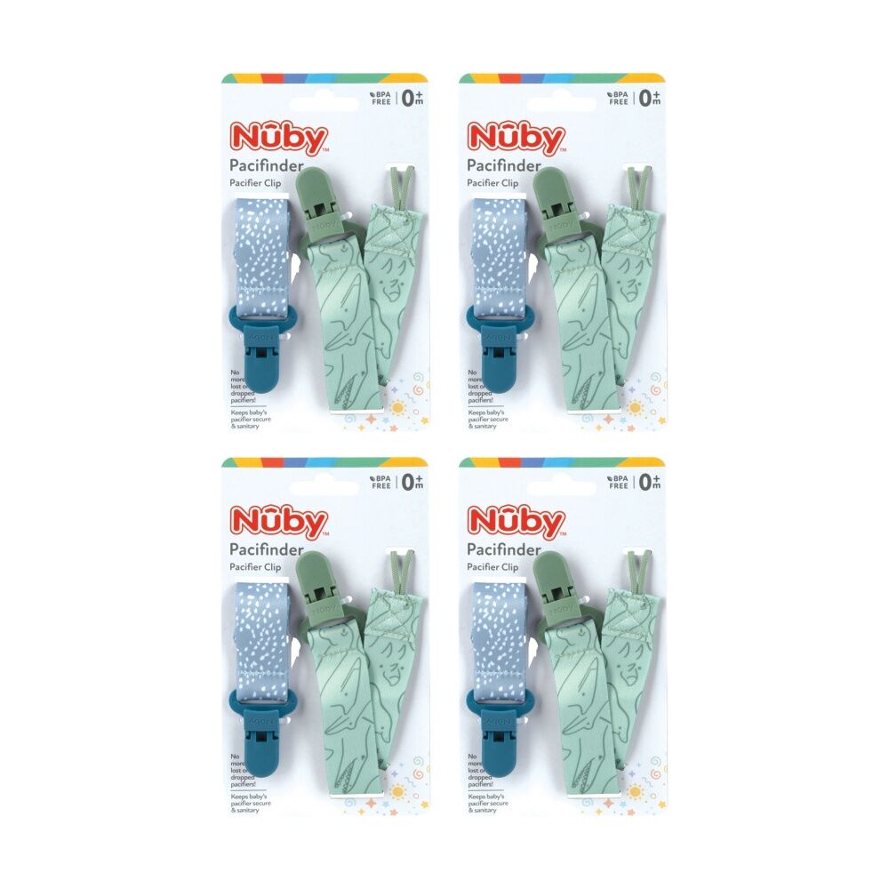Nuby 2pc Nuby Pacifinder Dummy Clips Baby Accessories Dot/Dino Pattern 0m+ (4 Pack)