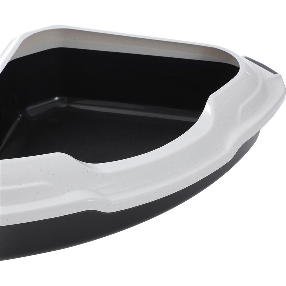 Paws and Claws Pounce Corner Litter Tray Rim - Durable Plastic Cat Litter Box With Raised Edge And Handles - 56x43x14cm - Black Base White Rim. — image 6