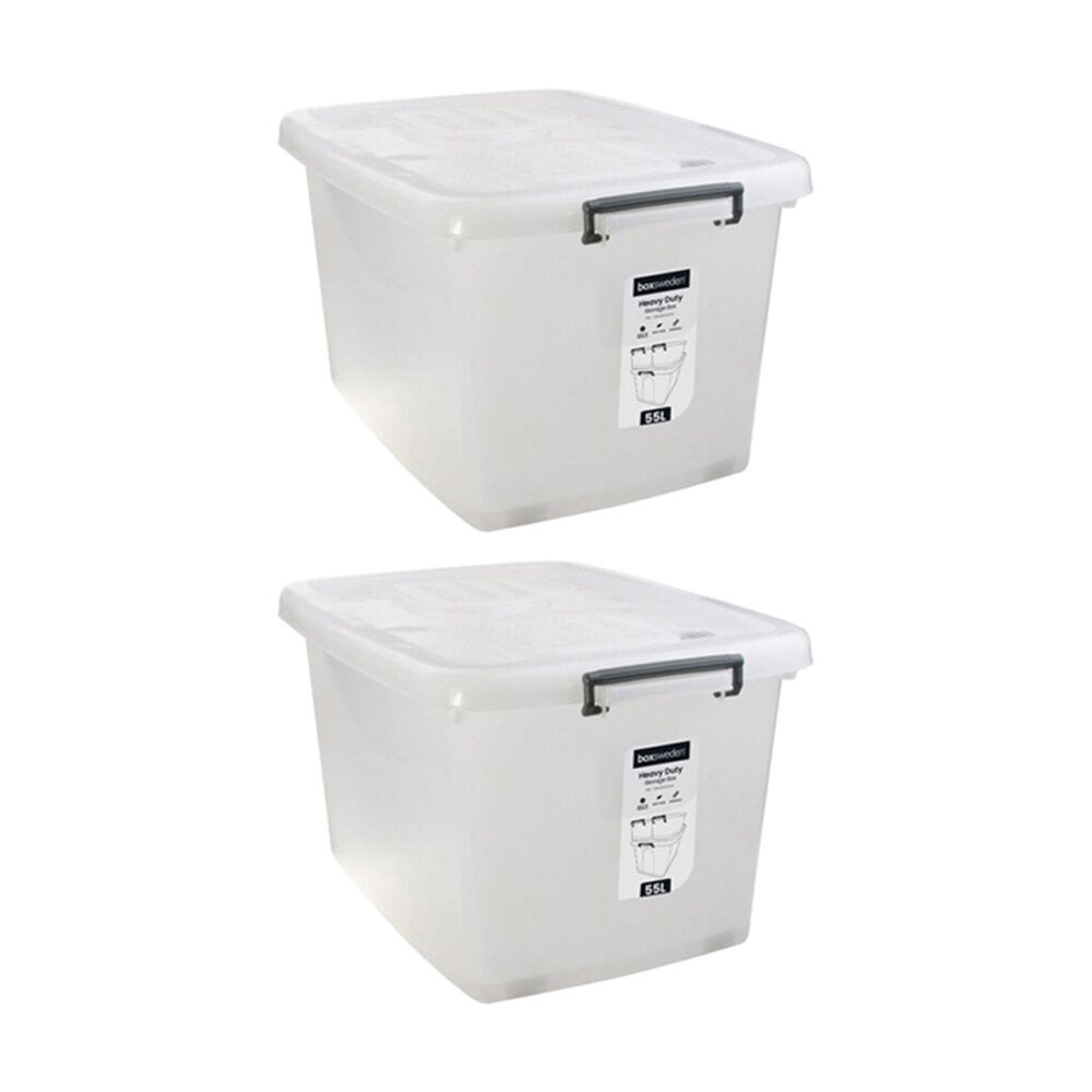Boxsweden Heavy Duty Organisation Storage Box w/ Wheels White 55L (2 Pack)