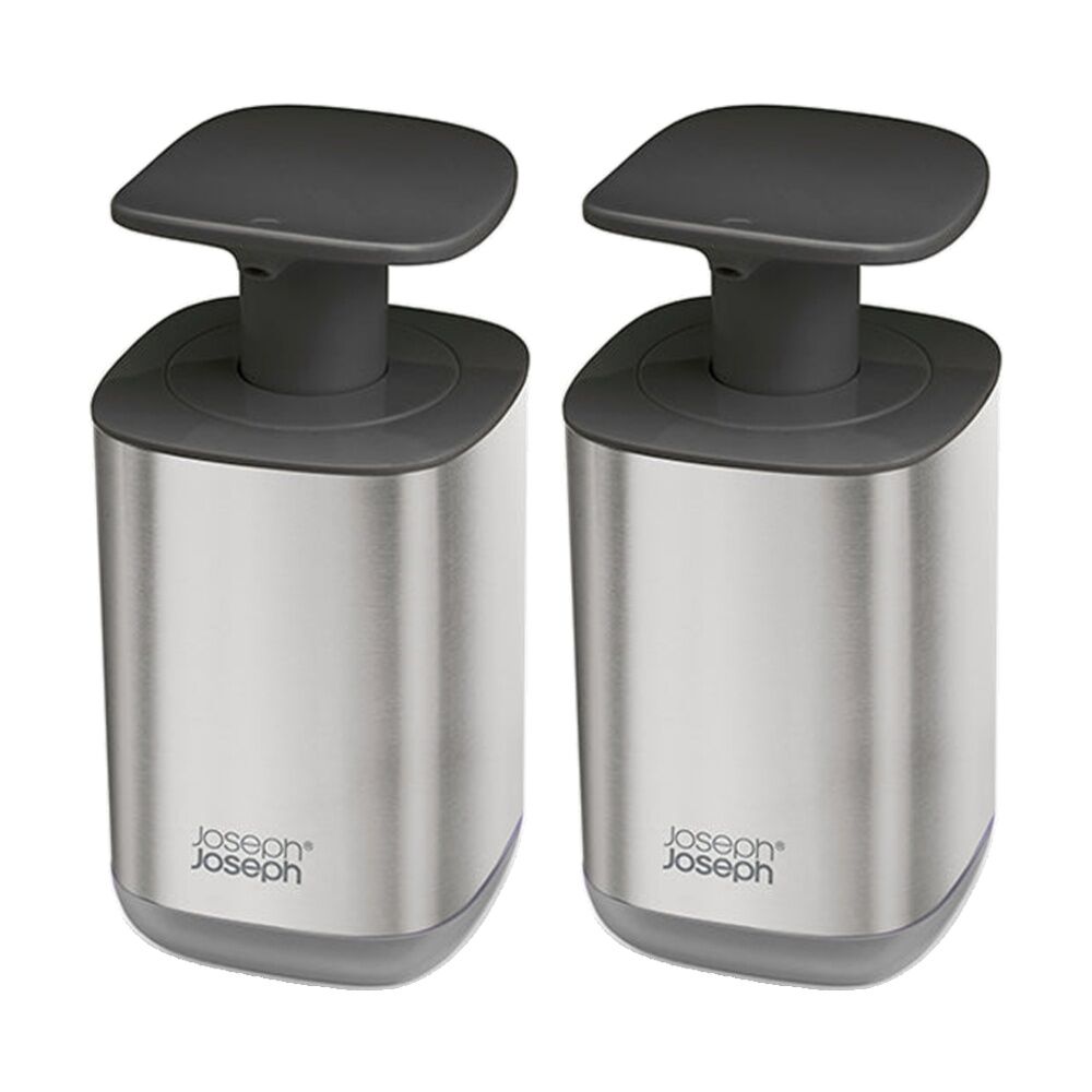 Joseph Joseph Presto Steel Soap Dispenser Grey 350ml Easy-Push Pump (2 Pack)