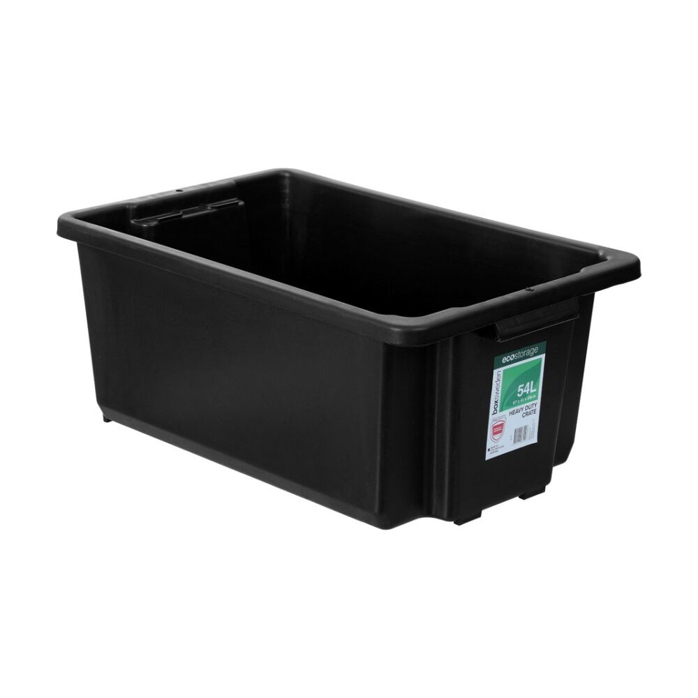 Boxsweden 67x41x28cm Black Heavy Duty Durable Storage Crate 54L