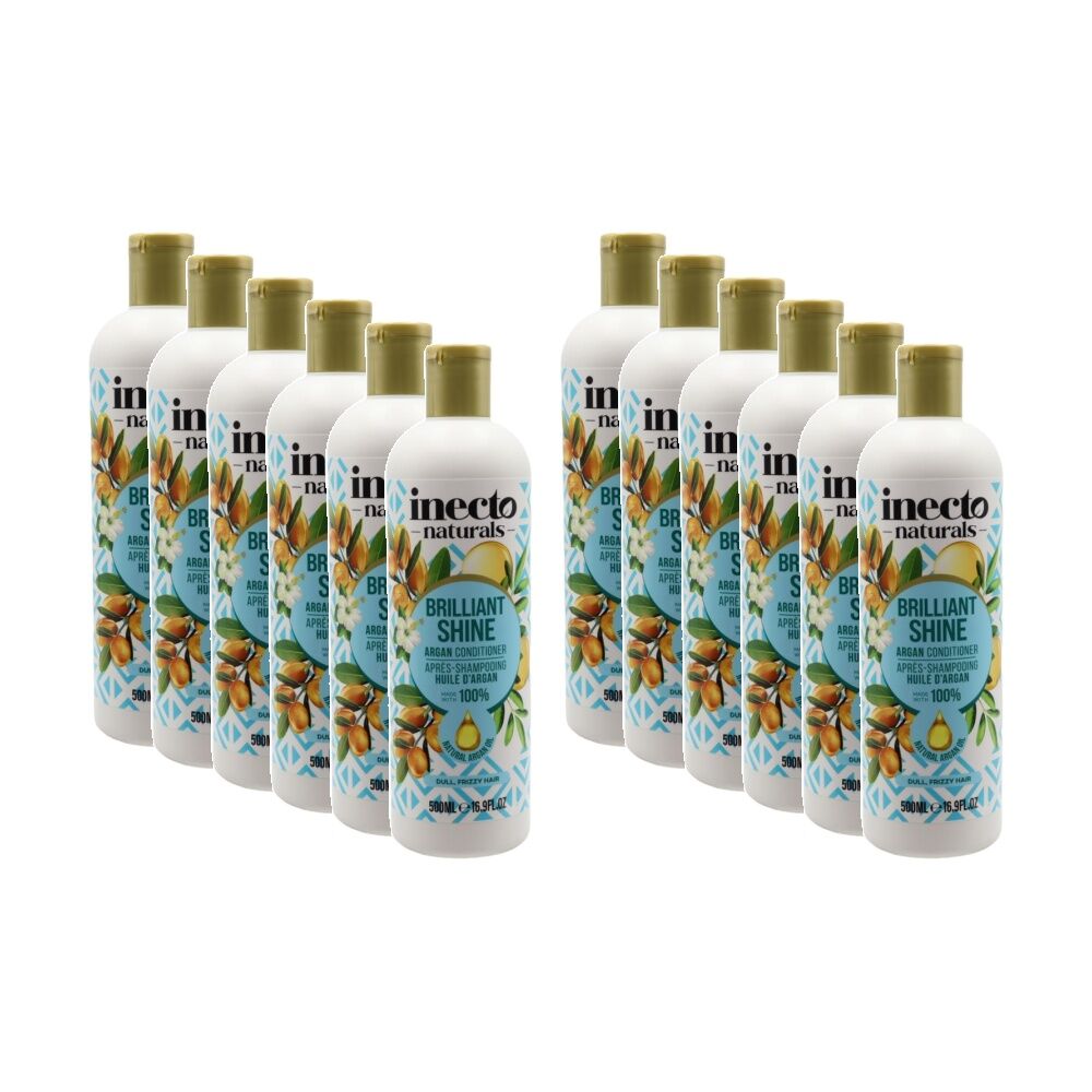 Inecto Naturals Brilliant Shine Argan Conditioner Dull/Frizzy Hair 500mL (12 Pack)
