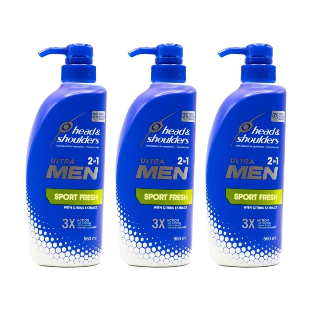 Head & Shoulders 2 In 1 Shampoo Conditioner Ultra Men Sport Fresh 550ml (3 Pack)
