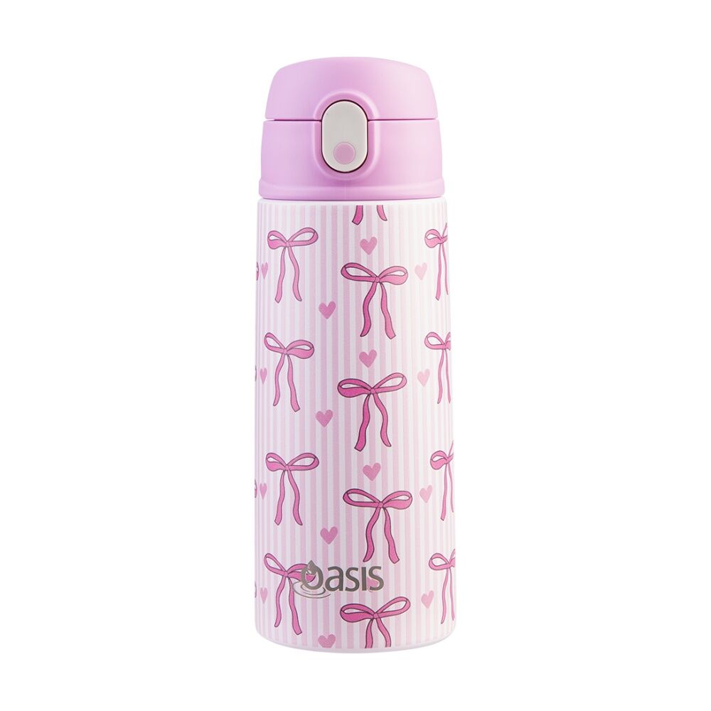 Oasis Kids Drink Bottle Insulated Stainless Steel Bows And Hearts 550ml Oasis