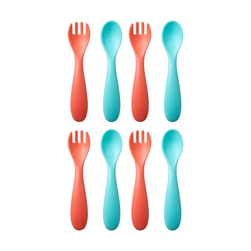 Nuby 6pc Nuby Brights Baby Cutlery Set Durable Kids Plastic Dinnerware Orange/Teal (4 Pack)