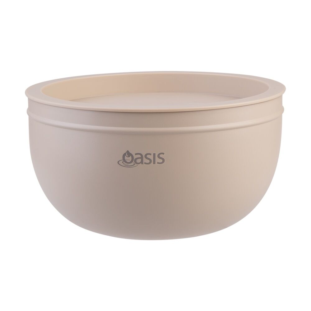 Oasis Stainless Steel Double Wall Insulated Salad Bowl With Lid Oat 2.8L Oasis