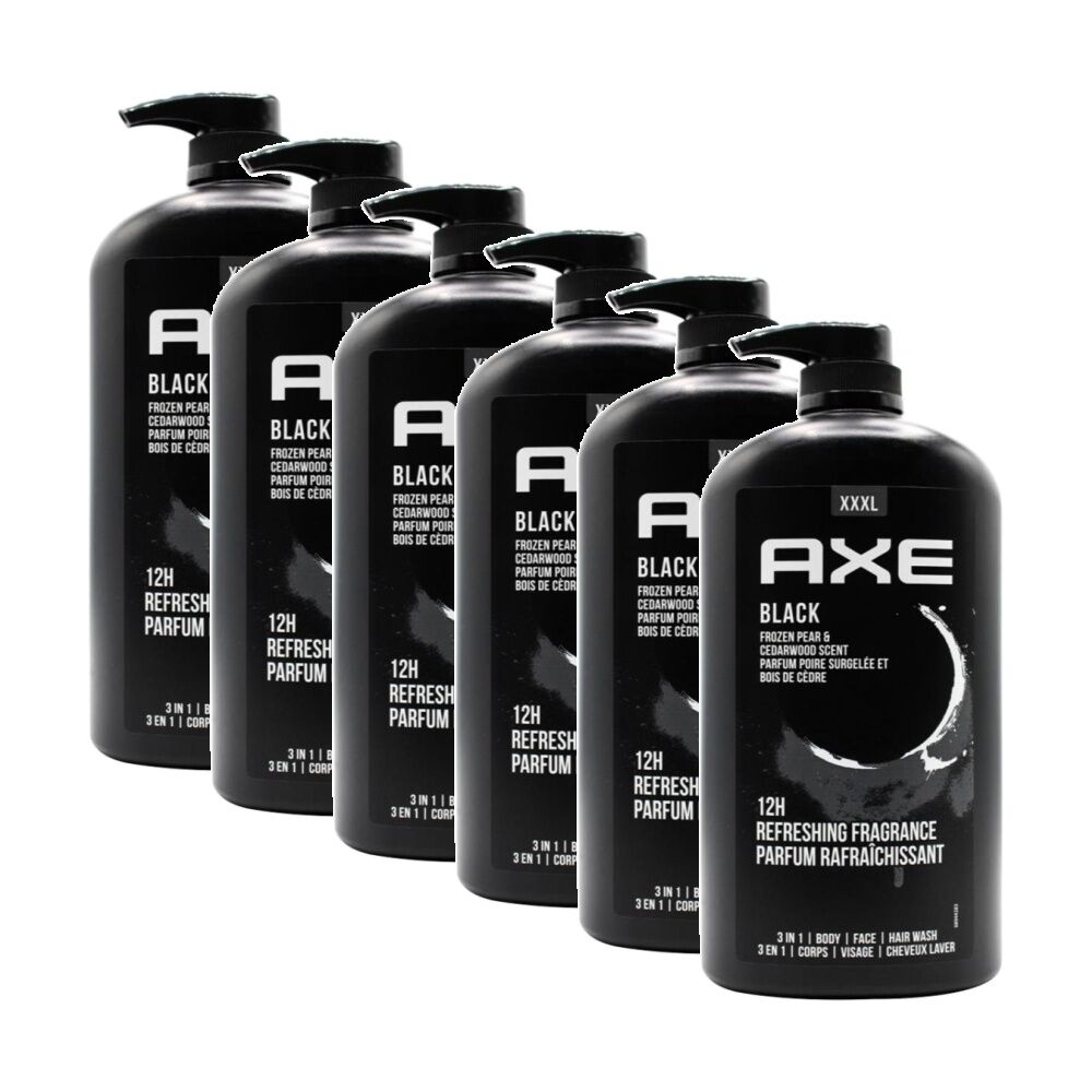 Axe Men's 3 In 1 Face Hair Body Wash Black Frozen Pear & Cedarwood 1L (6 Pack)