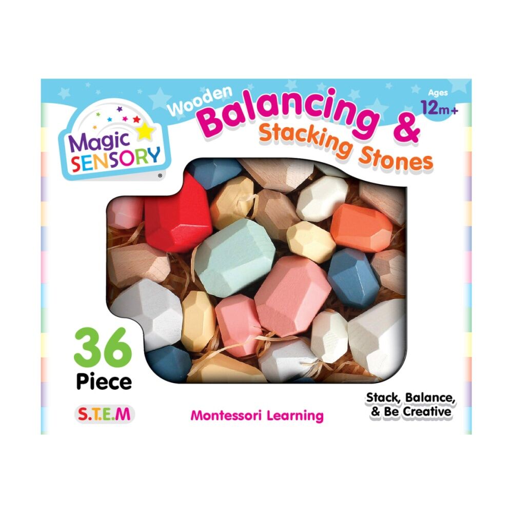 Magic Sensory Wooden Balancing Stacking Stones Toy Kids 3y+ (36 Pieces)