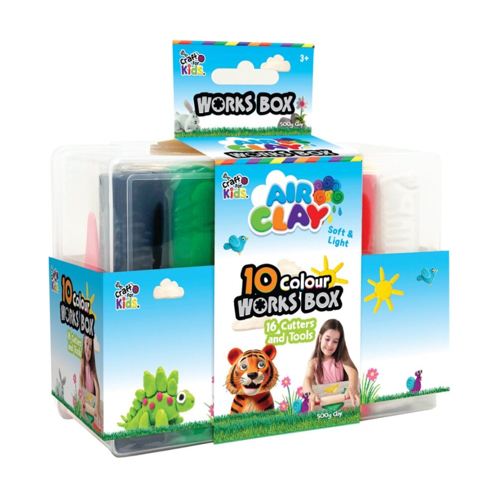 Craft for Kids Air Clay Works Box Craft Set 10 Colours 16 Cutters 3y+ 500g For Kids