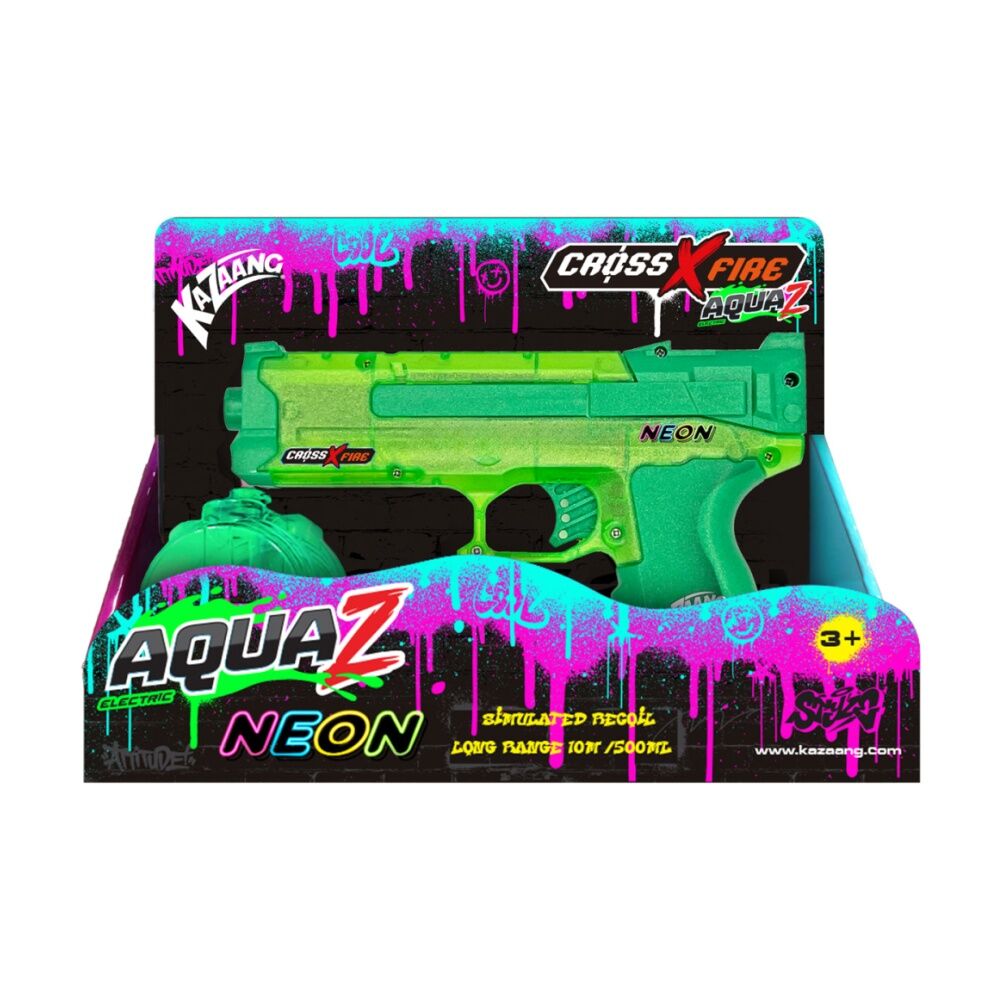 Kazaang CrossXFire AquaZ Electric Neon Water Blaster Range 10m Green 500ml Kazaang