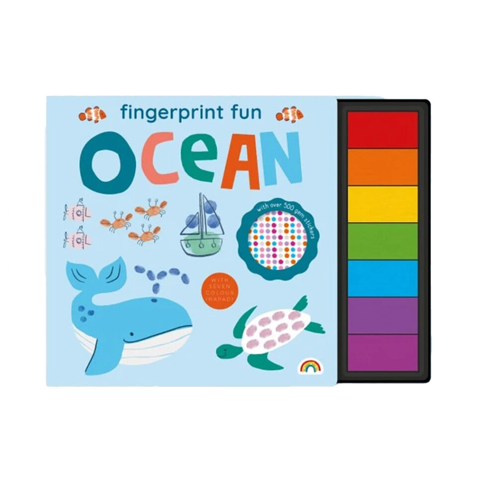 Really Decent Books Fingerprint Fun - Ocean - Board Book With 7 Colour Ink Pads And 1000 Piece Gem Sheet - Creative Fingerprint Activity For Kids 3+