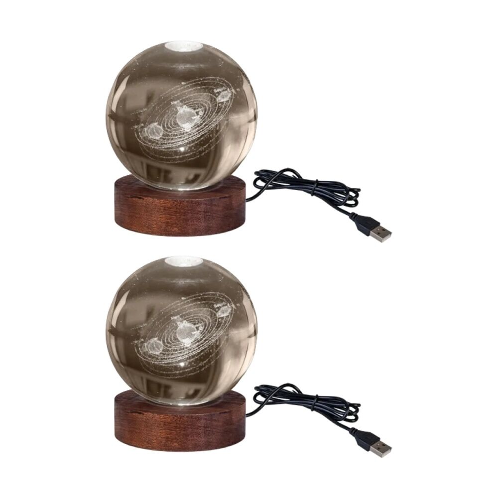 Art + Tech 3D Crystal Ball Colour Changing Lamp USB Powered Solar System (2 Pack)