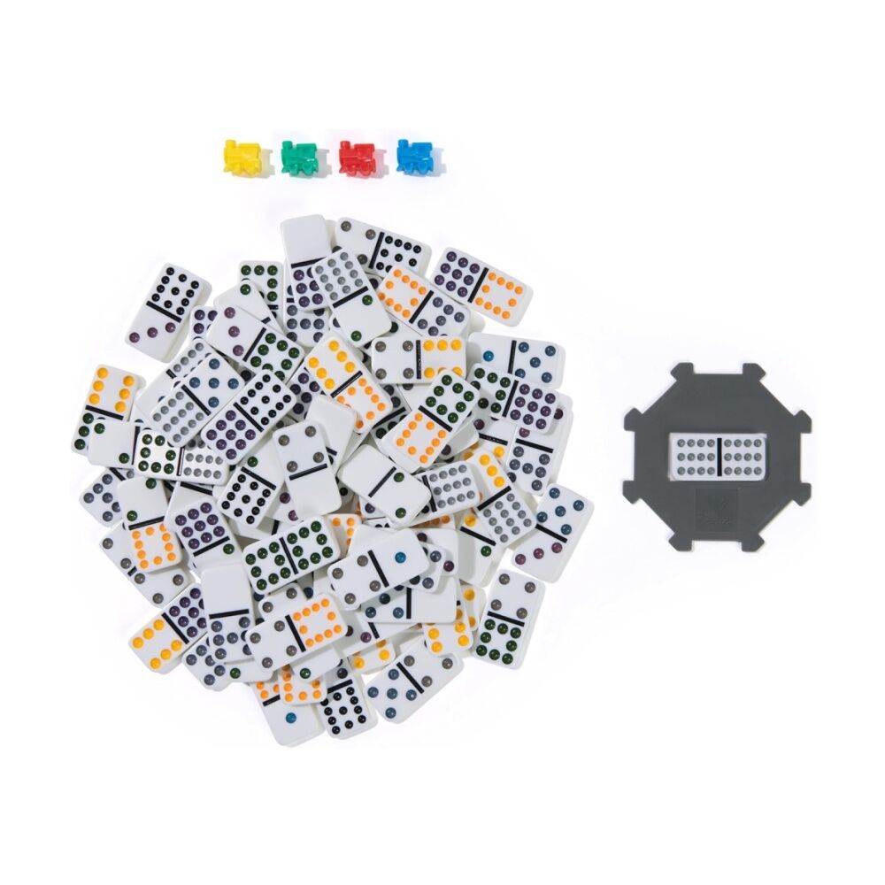 Cardinal 6y+ Classic Double 12 Coloured Dominoes w/ Mexican Train In Tin — image 7