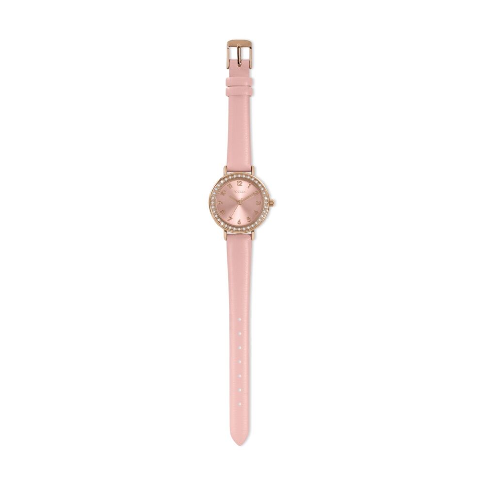 Tikkers Rose Gold Polyurethane PU Strap Girls Kids Watch Pink Stone Tikkers — image 2