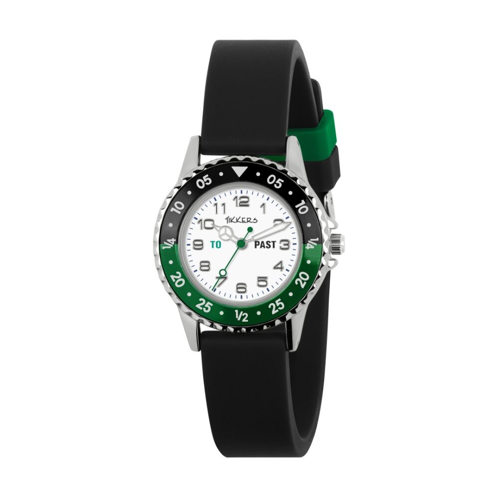 Tikkers Football Silicone Strap Dial Time Teacher Kids Watch Black/Green Tikkers