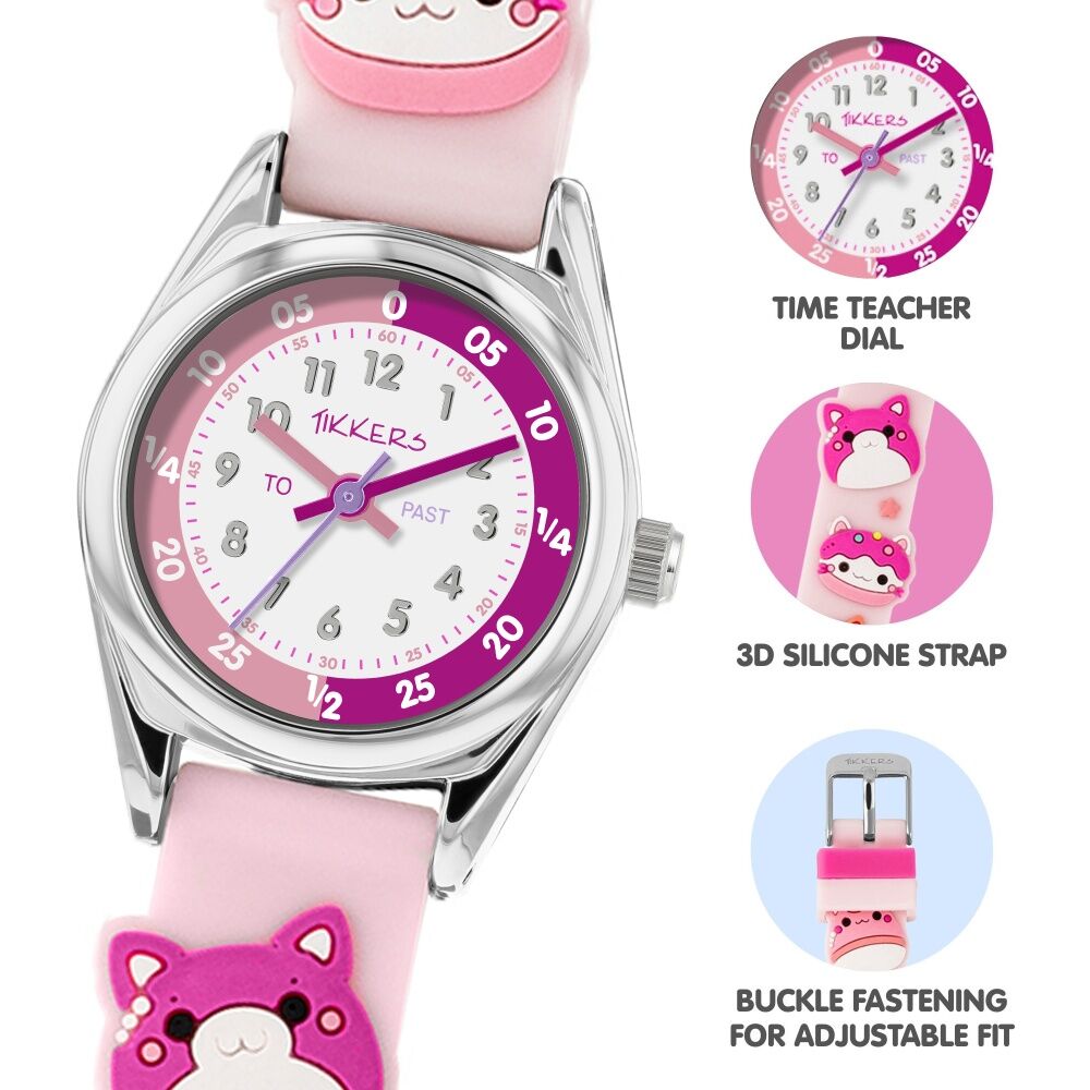 Tikkers 3D Cat Silicone Strap Time Teacher Dial Kids Watch Pink Tikkers — image 2