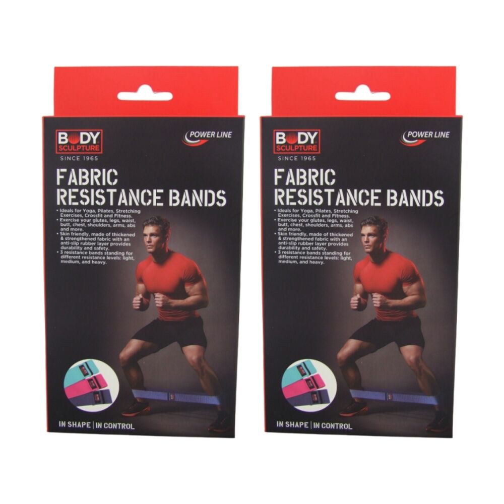 Body Sculpture 3pc Body Sculpture Fabric Fitness Resistance Bands w/ 3 Levels S/M/L (2 Pack)