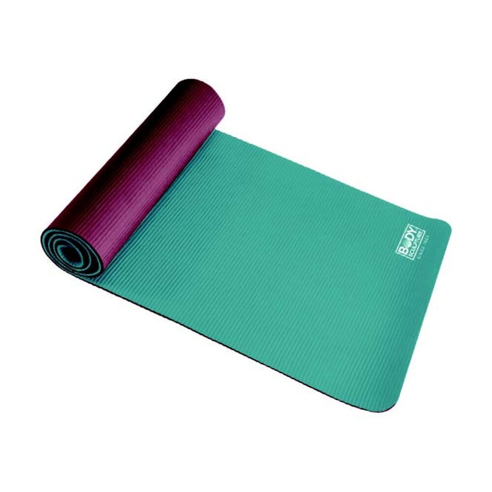 Body Sculpture Yoga Exercise Mat Dual Colour - 10mm Thick Ribbed Top With Smooth Underside - 173L x 61W cm Teal/Purple 173x61cm