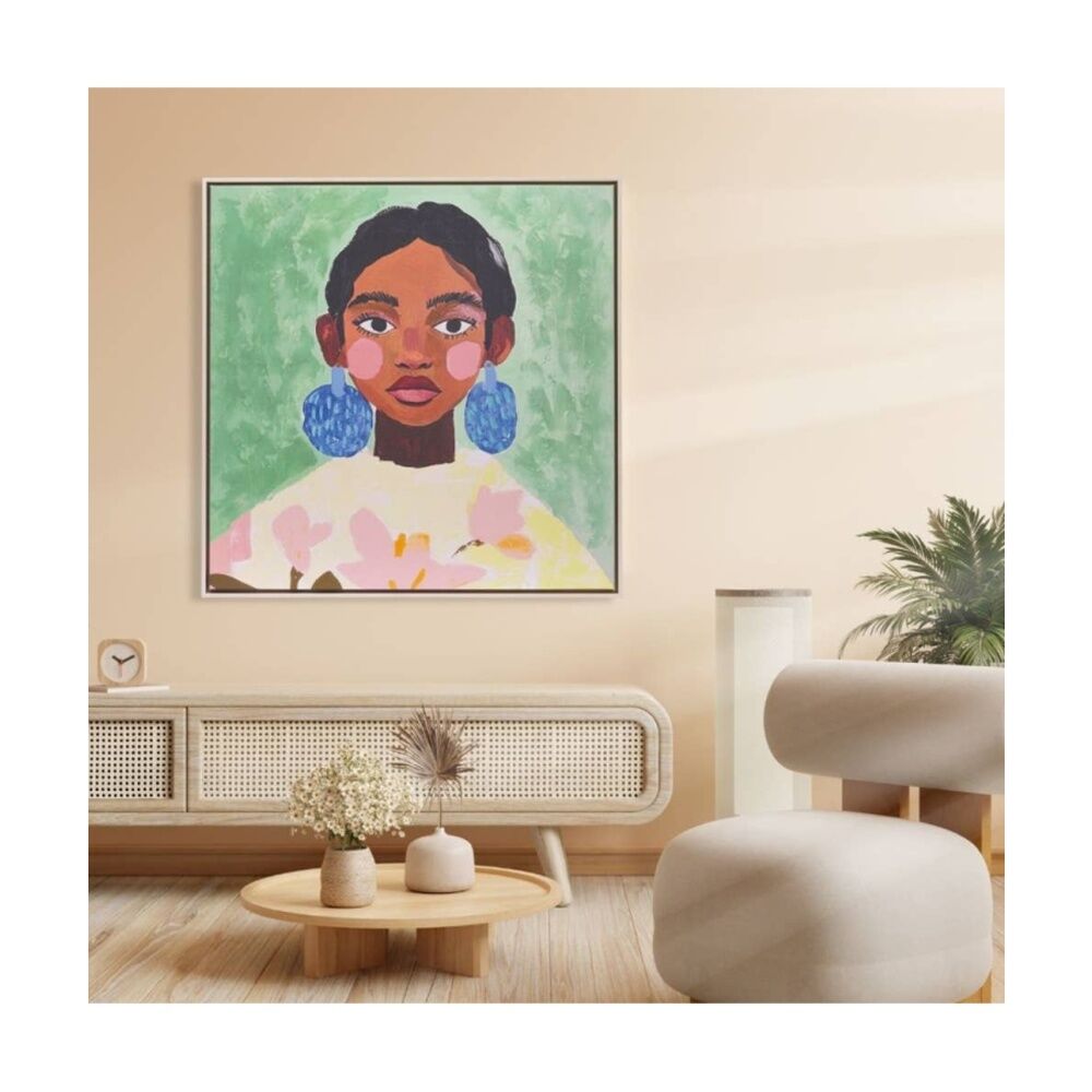 Splosh Billie Girl Framed Canvas 94x94 - Printed Canvas With 3D Texture - Plastic Wood Look Frame - Hooks For Hanging - Green Blue Pink Plastic — image 4