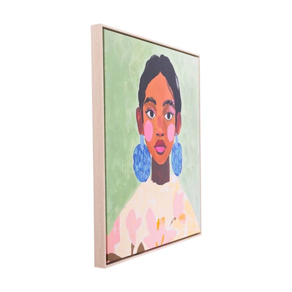 Splosh Billie Girl Framed Canvas 94x94 - Printed Canvas With 3D Texture - Plastic Wood Look Frame - Hooks For Hanging - Green Blue Pink Plastic — image 2