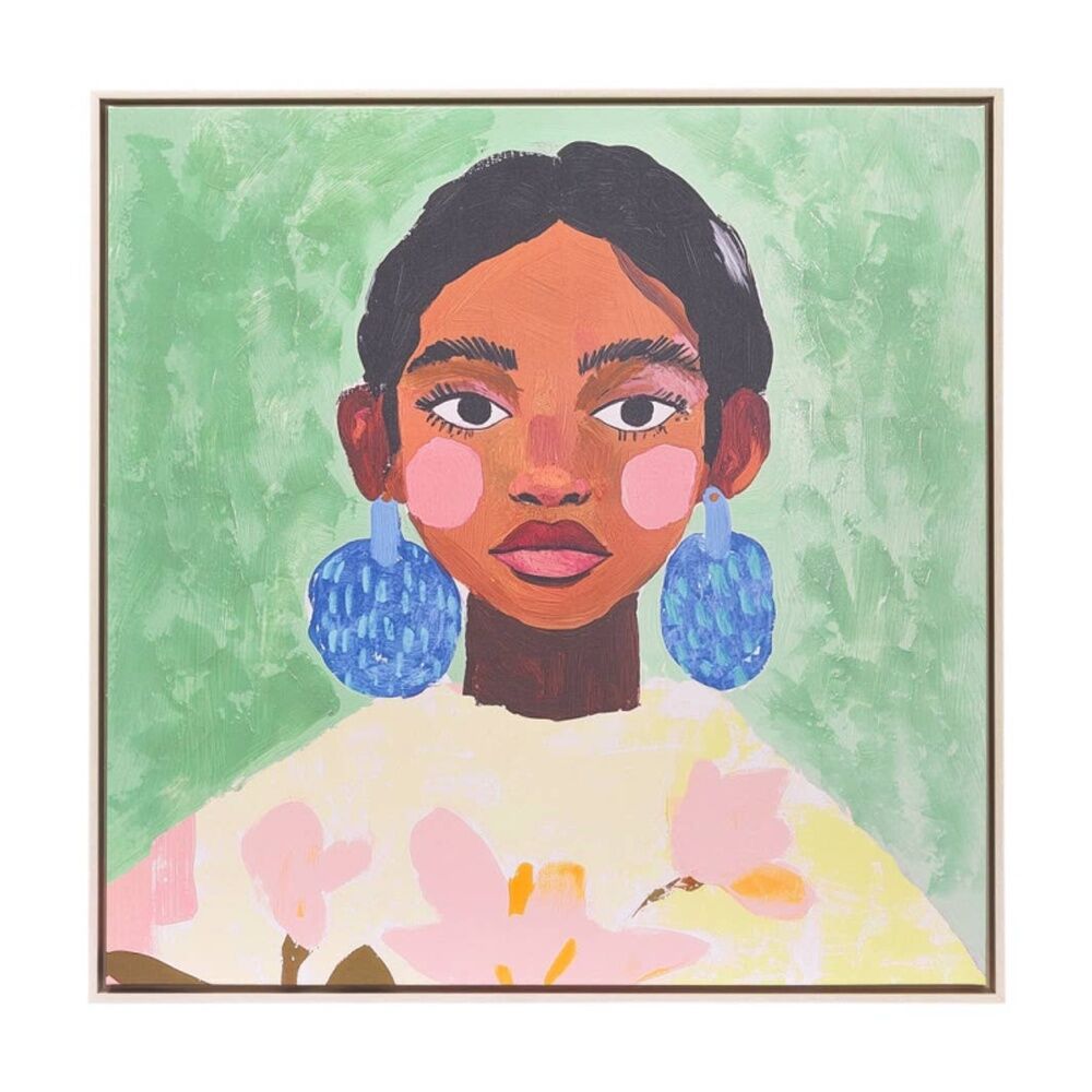 Splosh Billie Girl Framed Canvas 94x94 - Printed Canvas With 3D Texture - Plastic Wood Look Frame - Hooks For Hanging - Green Blue Pink Plastic