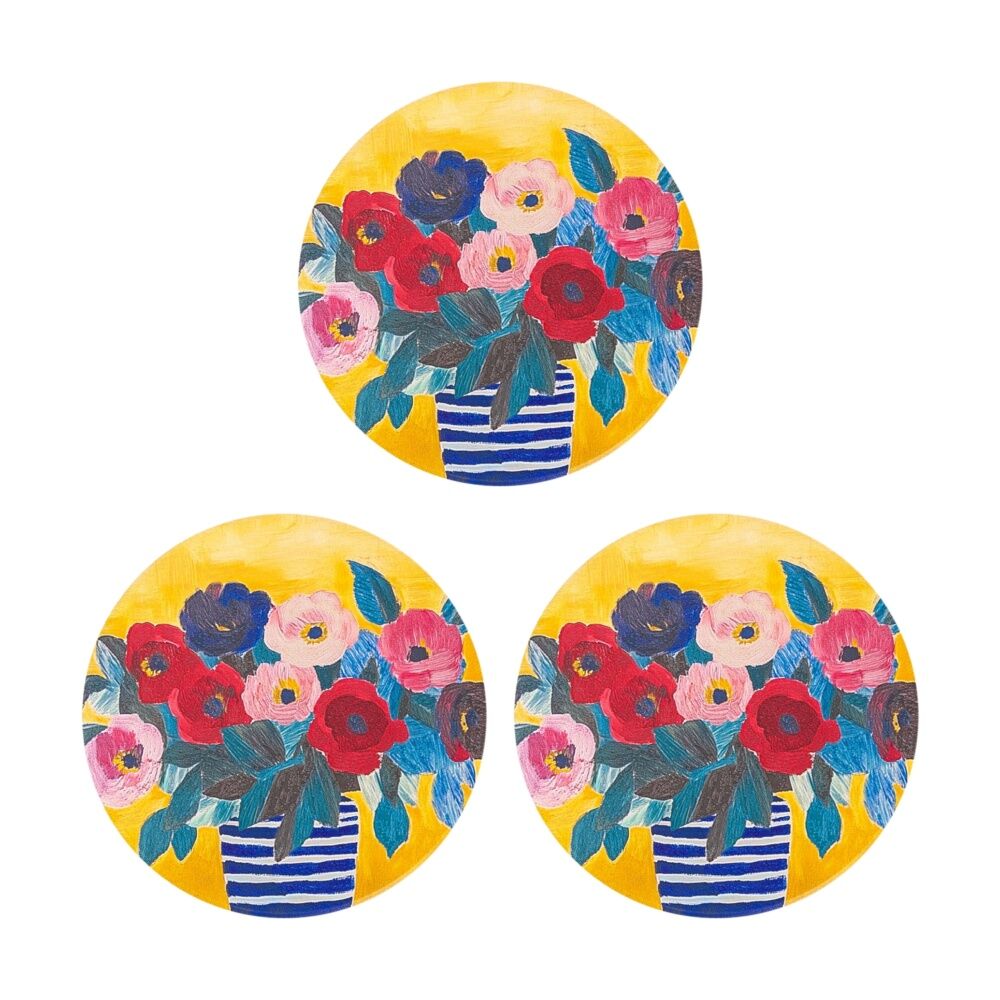 Splosh Billie Vase Ceramic Coaster Cork Back Yellow Blue Red 11x11cm (3 Pack)