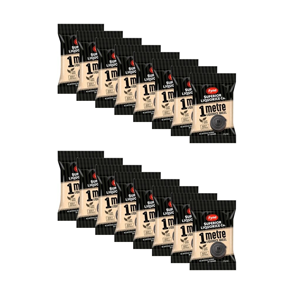 Fyna Superior Liquorice Co 1m Black Wheel Plant Based Candy 120g (16 Pack)