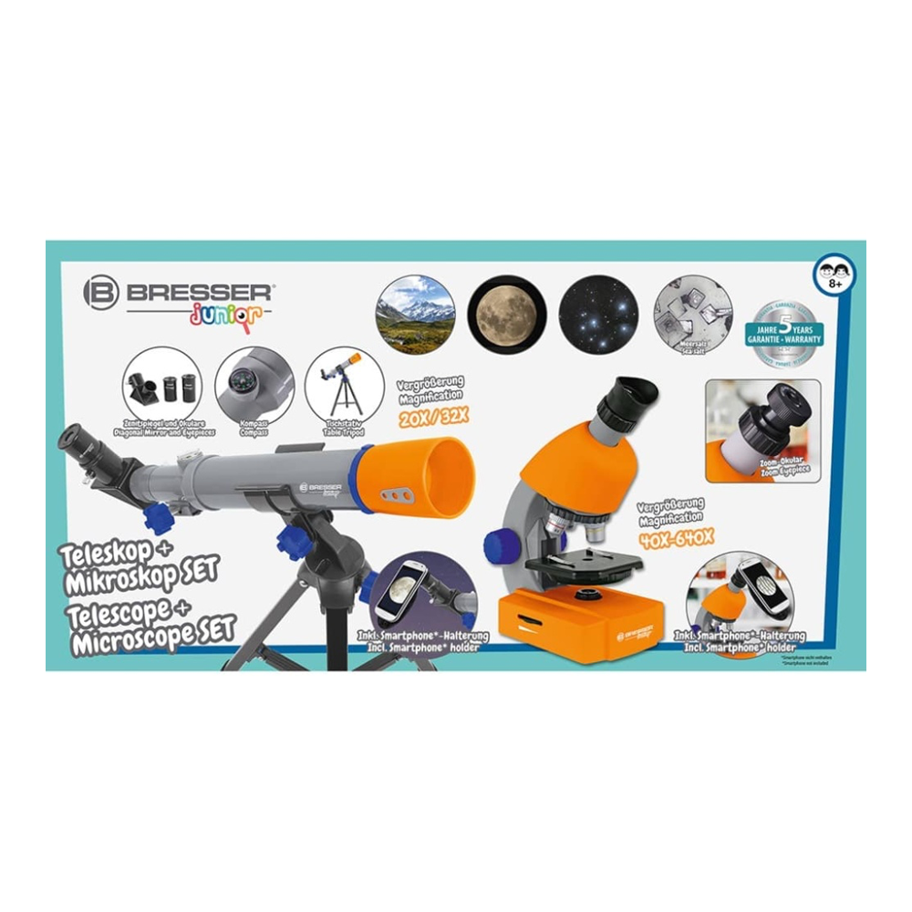 Bresser Junior Telescope & Microscope Portable Kids Magnification Play Set 8Y+