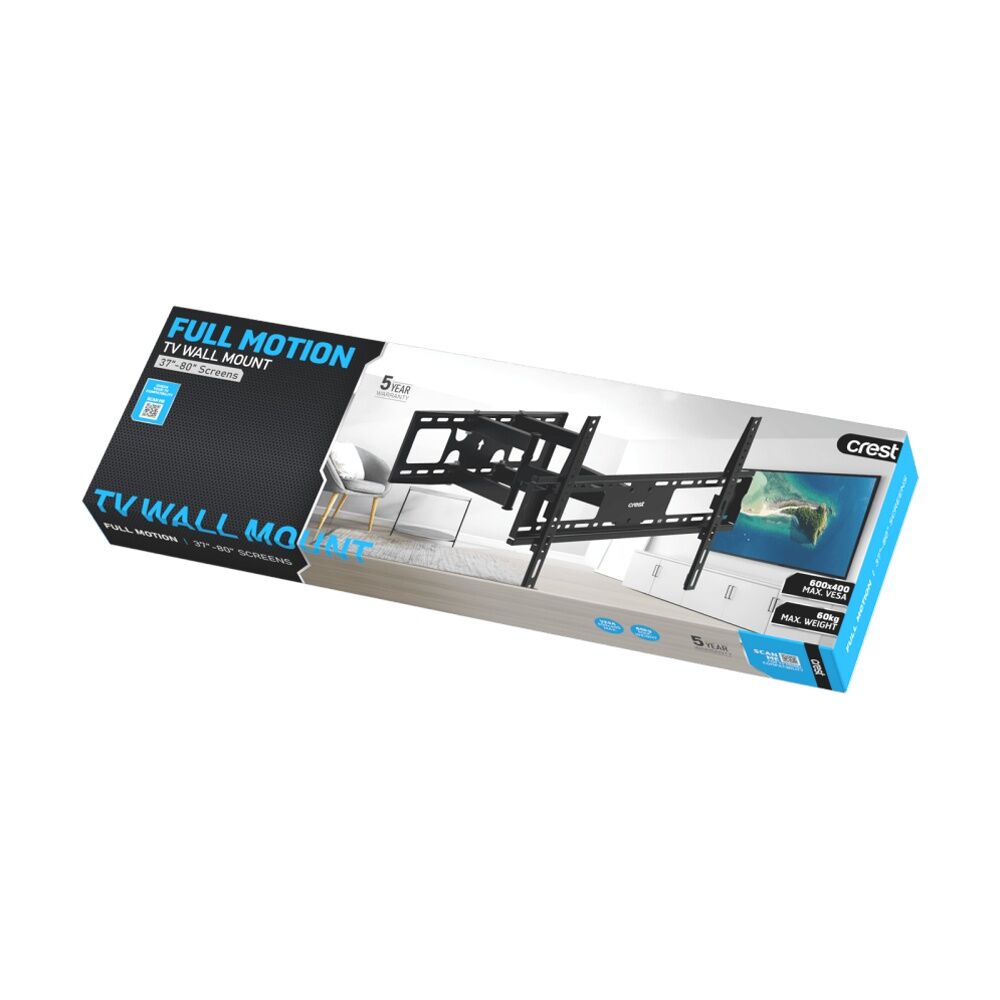 Crest Full Motion TV Wall Mount Fits 37 to 80 Inch Screens Holds 60kg Black Crest — image 2