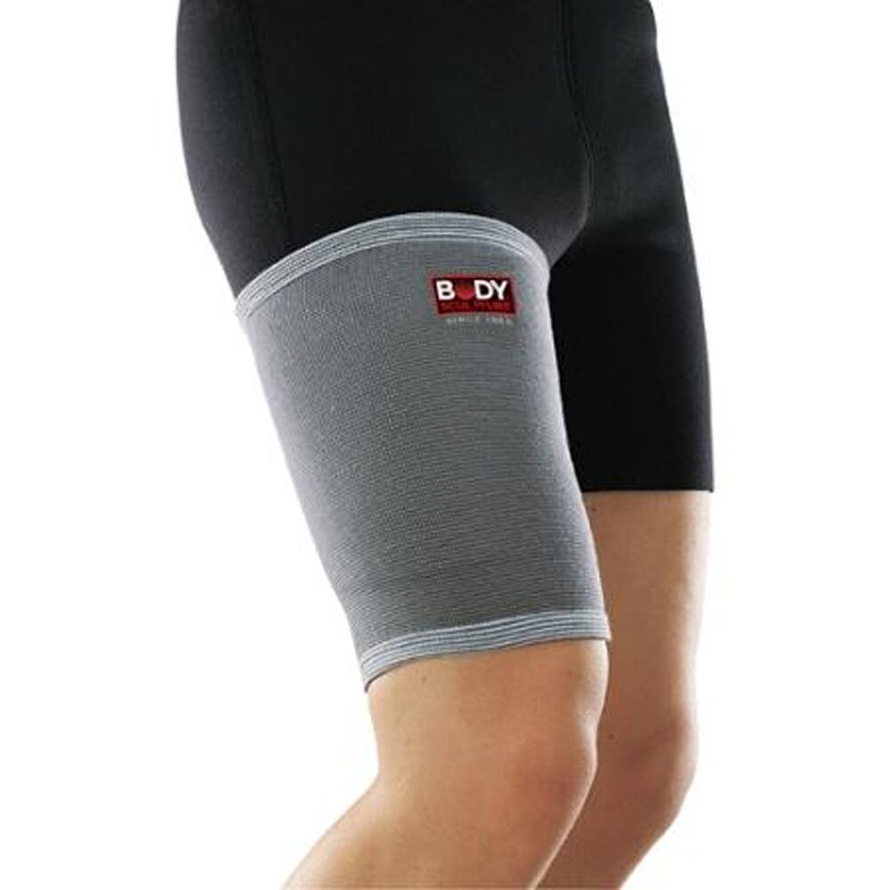 Body Sculpture Elastic Thigh Support Small - 4 Way Knit Comfort - Holds Position Without Moving - Grey Elastic Material Compression Sleeve Small — image 2