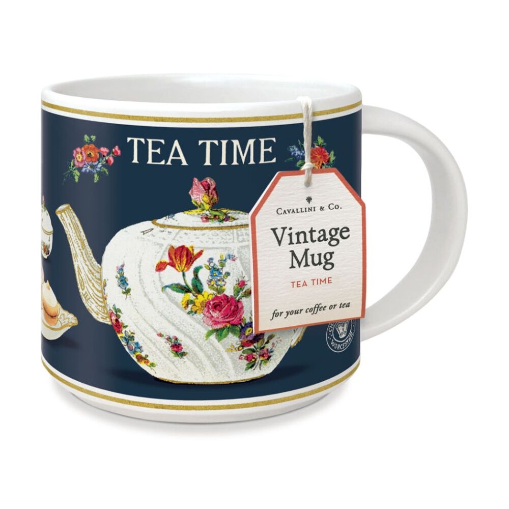 Cavallini Ceramic Teatime Mug Vintage Floral Design With Handle 400ml Cavallini