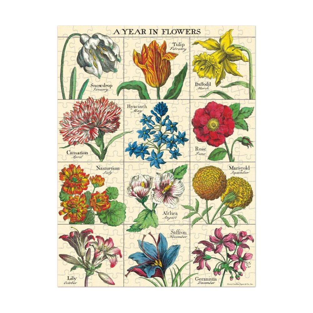 Cavallini Mini Puzzle a Year In Flowers Vintage Botanical Art (240 Pieces) — image 2