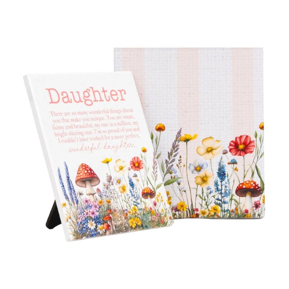 Cottage Grove Daughter Verse - Embossed Ceramic Decorative Plaque With Stand And Hook - Pink And White - 12x14x1cm Pink White 12x14x1cm — image 2