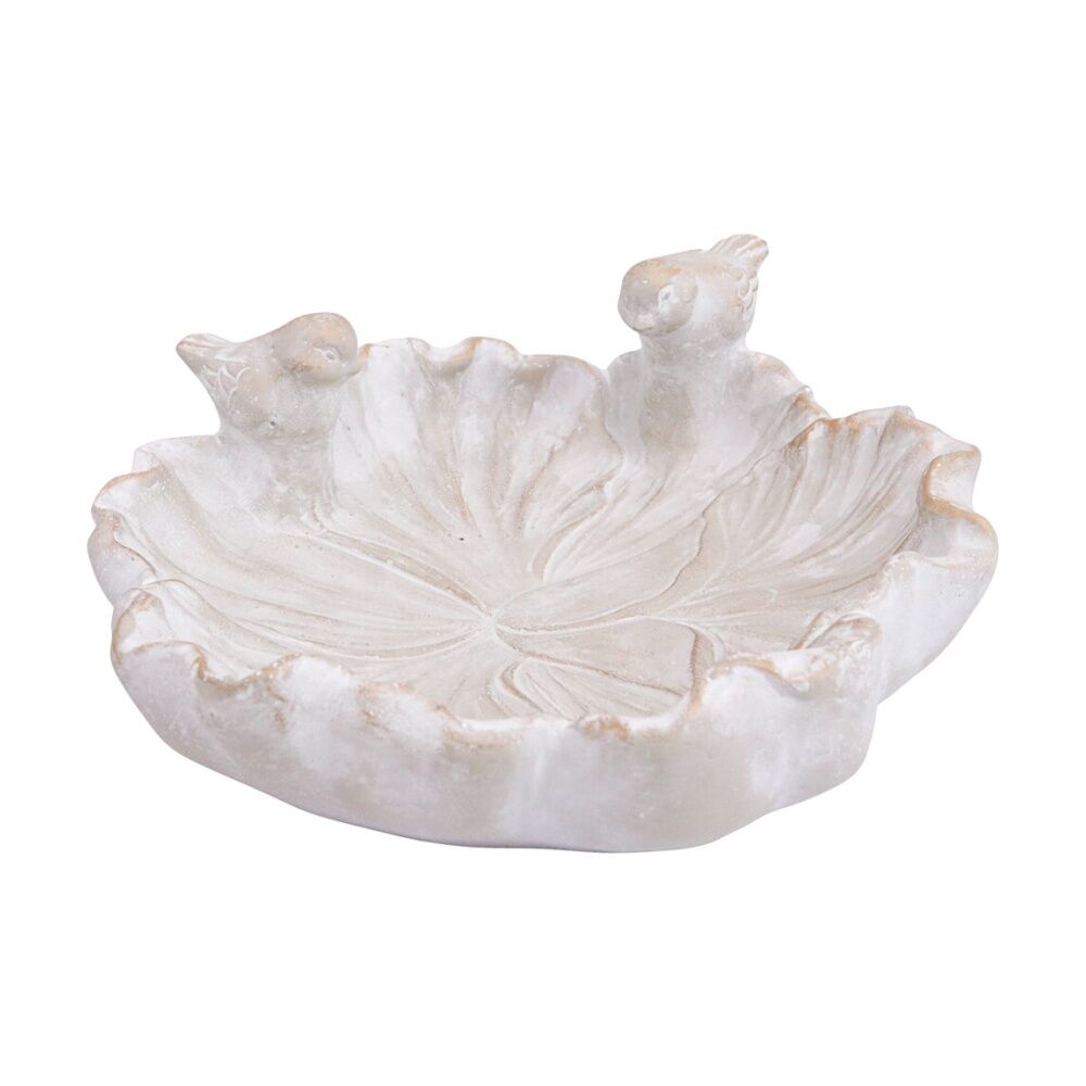 LVD 25.5x25cm Embossed Cement Hand Finished Decor Flower Bird Bath Tap Bowl